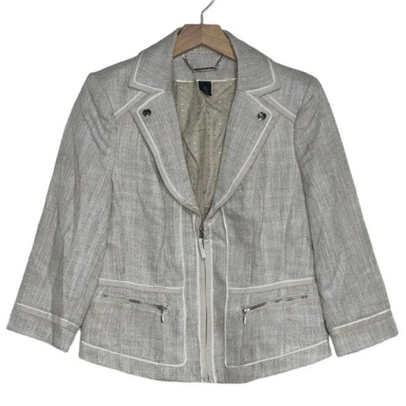 White House Black House 8 linen‎ look, twill,lined beige 1/2 zip blazer - Picture 1 of 10